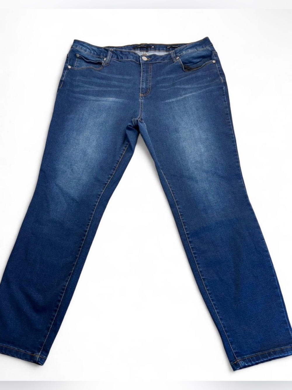 Tahari Womens Straight Leg Stretch Jeans in Deep Blue Wash